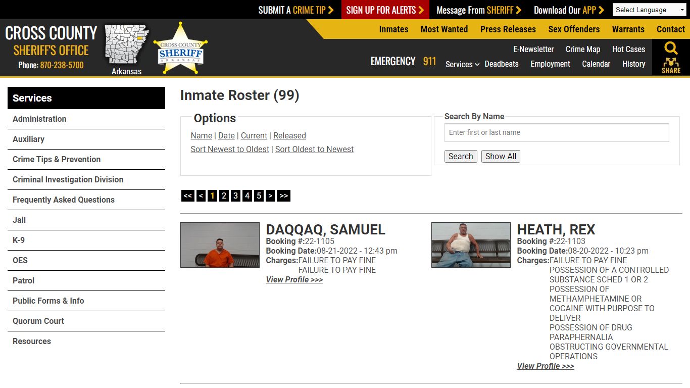 Inmate Roster - Current Inmates Booking Date Descending - Cross County ...